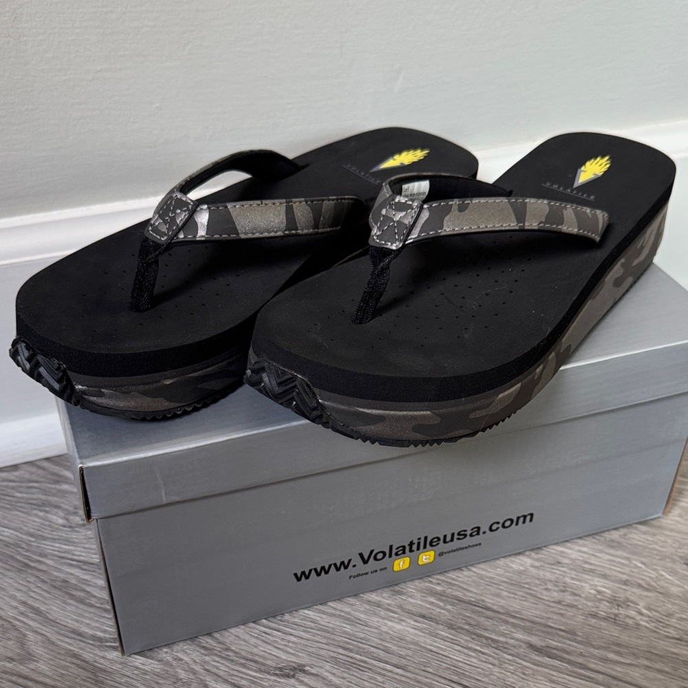Volatile Black and Gray Camo Women's Sandals